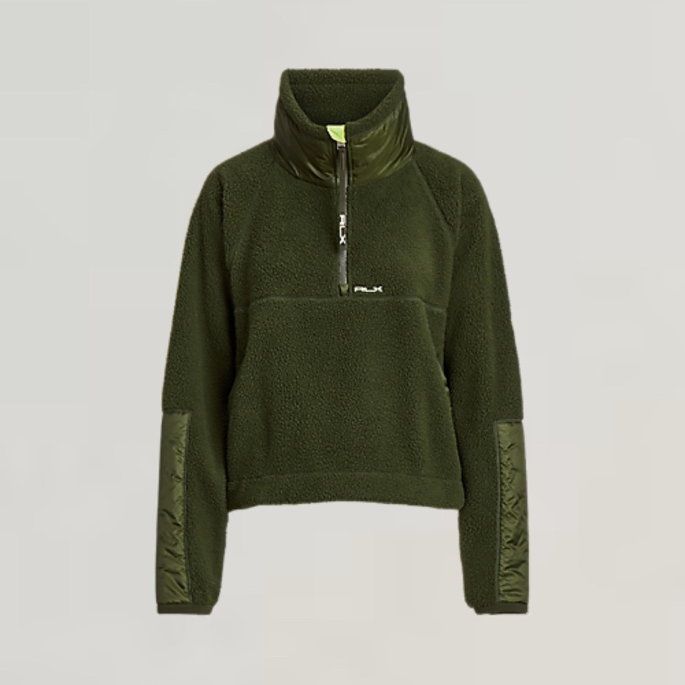 Ralph Lauren RLX Dark Green Ripstop-Trim High-Pile Fleece Pullover